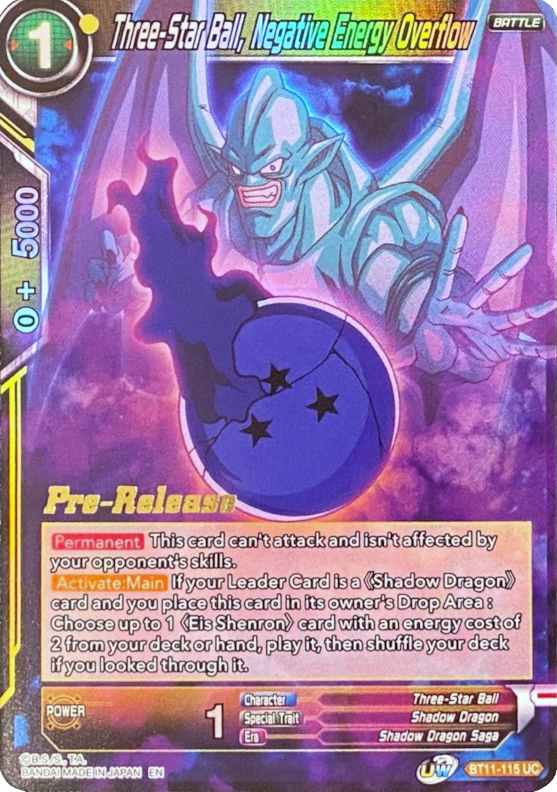 Three-Star Ball, Negative Energy Overflow (BT11-115) [Vermilion Bloodline Prerelease Promos] Parallel Foil