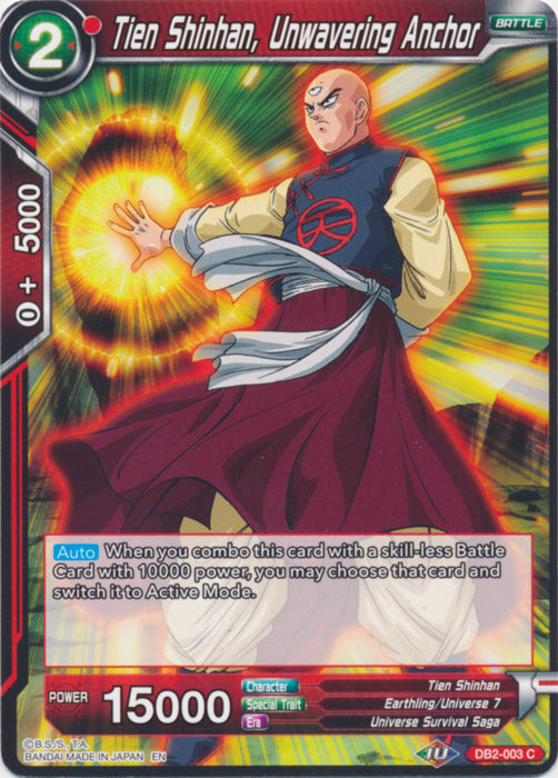 Tien Shinhan, Unwavering Anchor (Reprint) (DB2-003) [Battle Evolution Booster] Parallel Foil