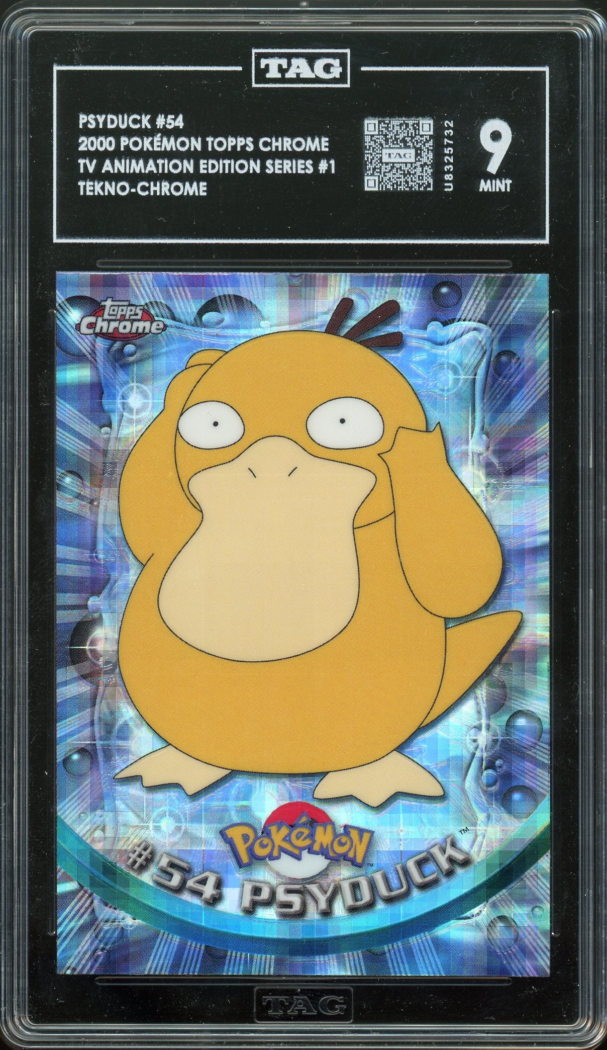 Psyduck Tekno-Chrome Topps Pokemon Chrome Series 1 #54 TAG 9