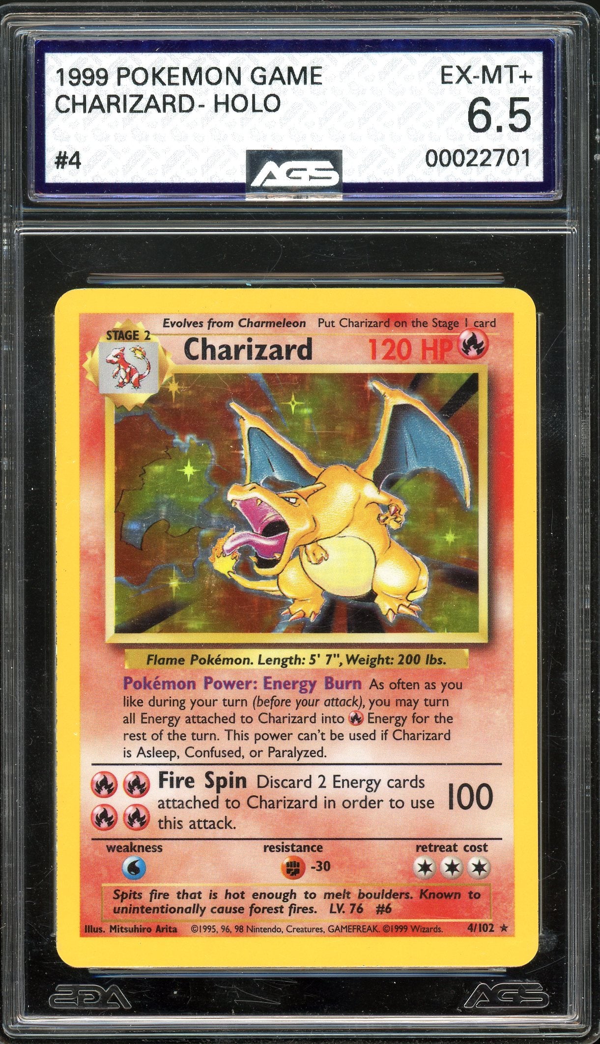 Charizard Base Set Unlimited 4/102 AGS 6.5