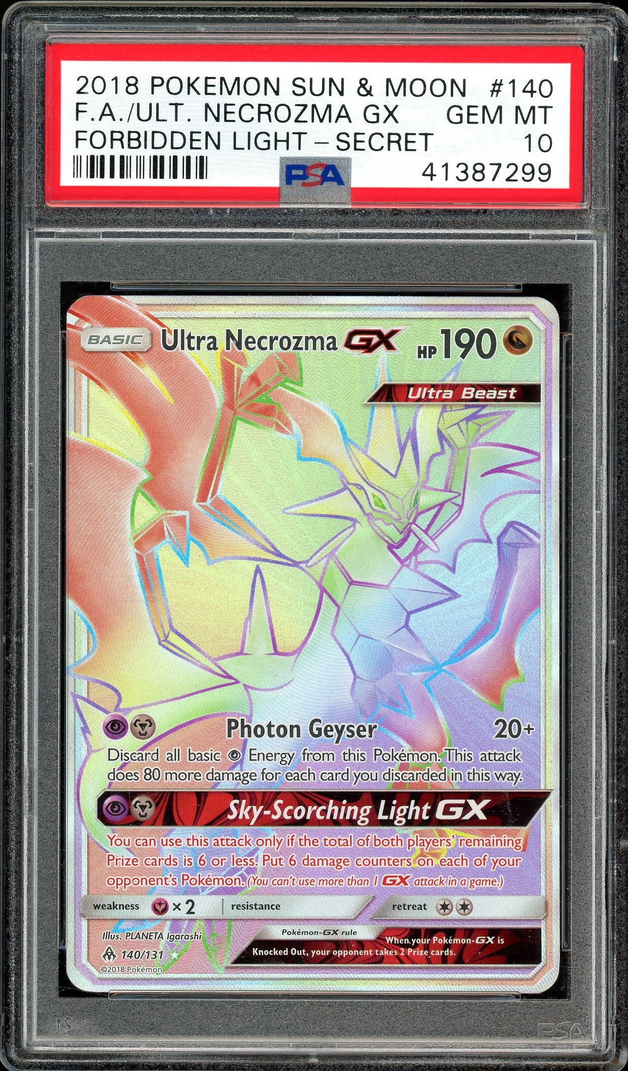 Ultra Necrozma GX Forbidden Light 140/131 PSA 10