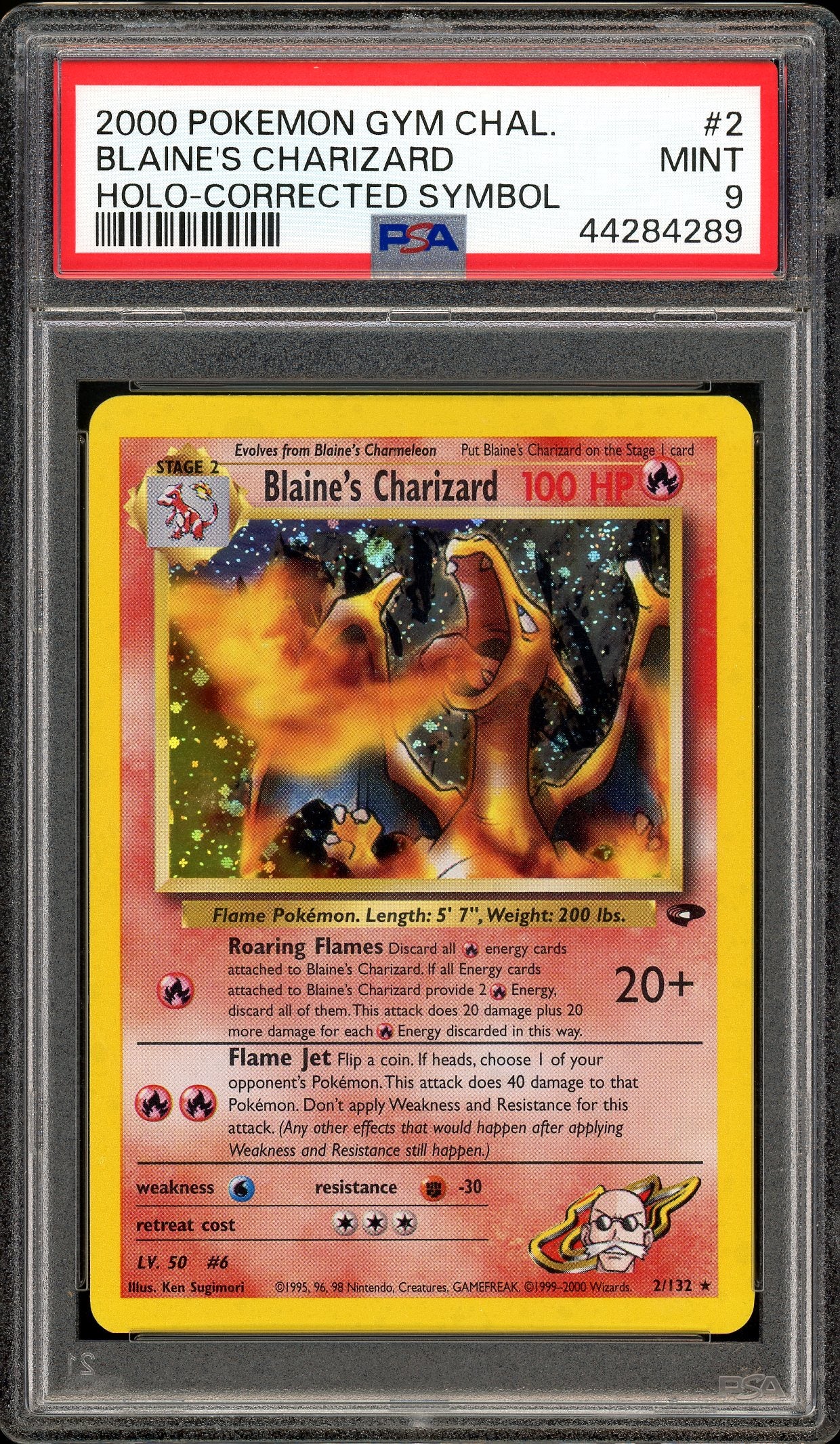 Blaine's Charizard Corrected Energy Symbol Gym Challenge Unlimited 2/132 PSA 9