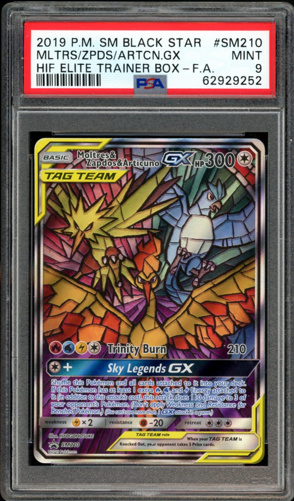 MOLTRES/ZAPDOS/ARTICUNO GX SUN AND MOON BLACK STAR SM210 PSA 9