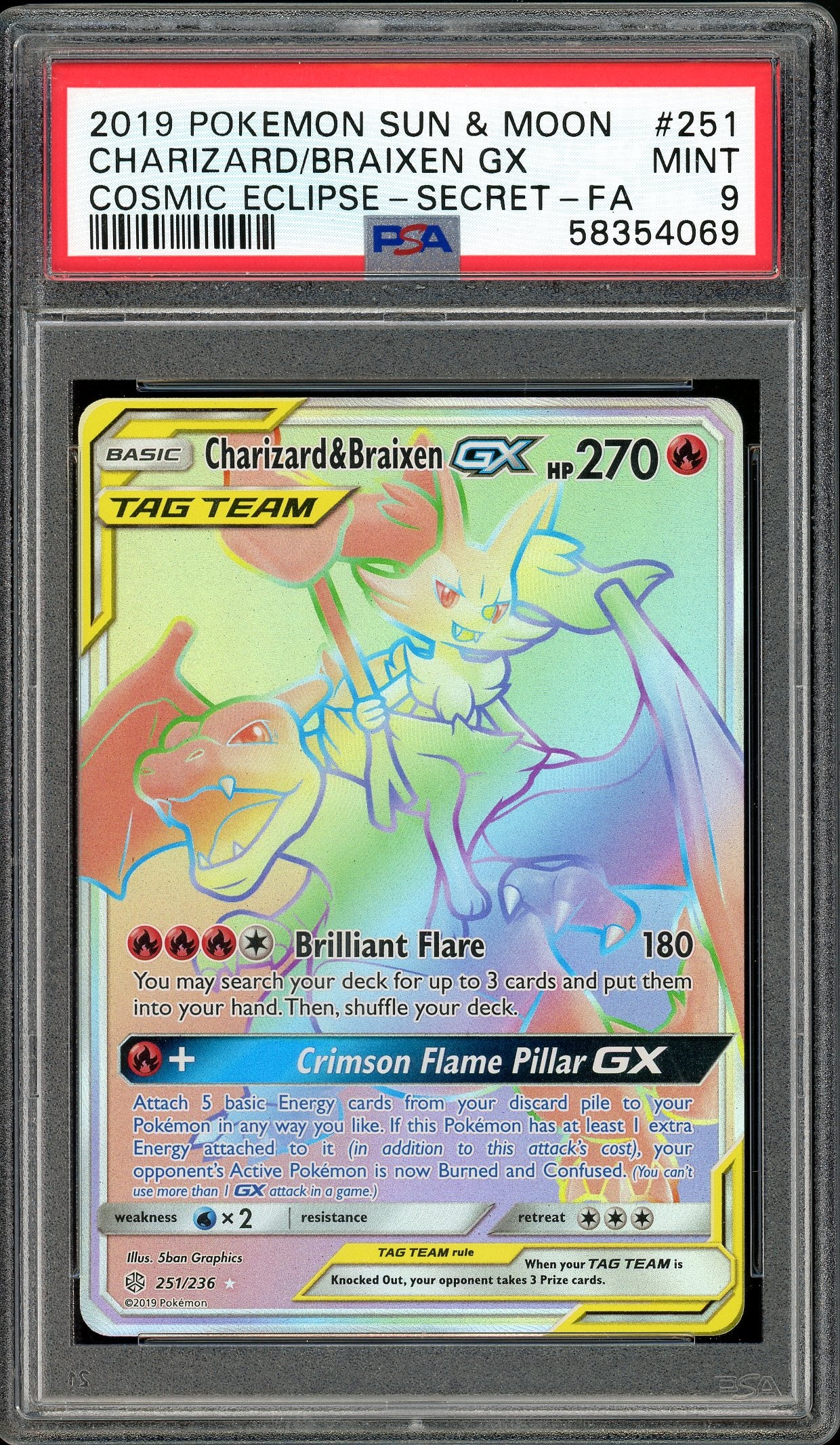 Charizard & Braixen GX Cosmic Eclipse 251/236 PSA 9