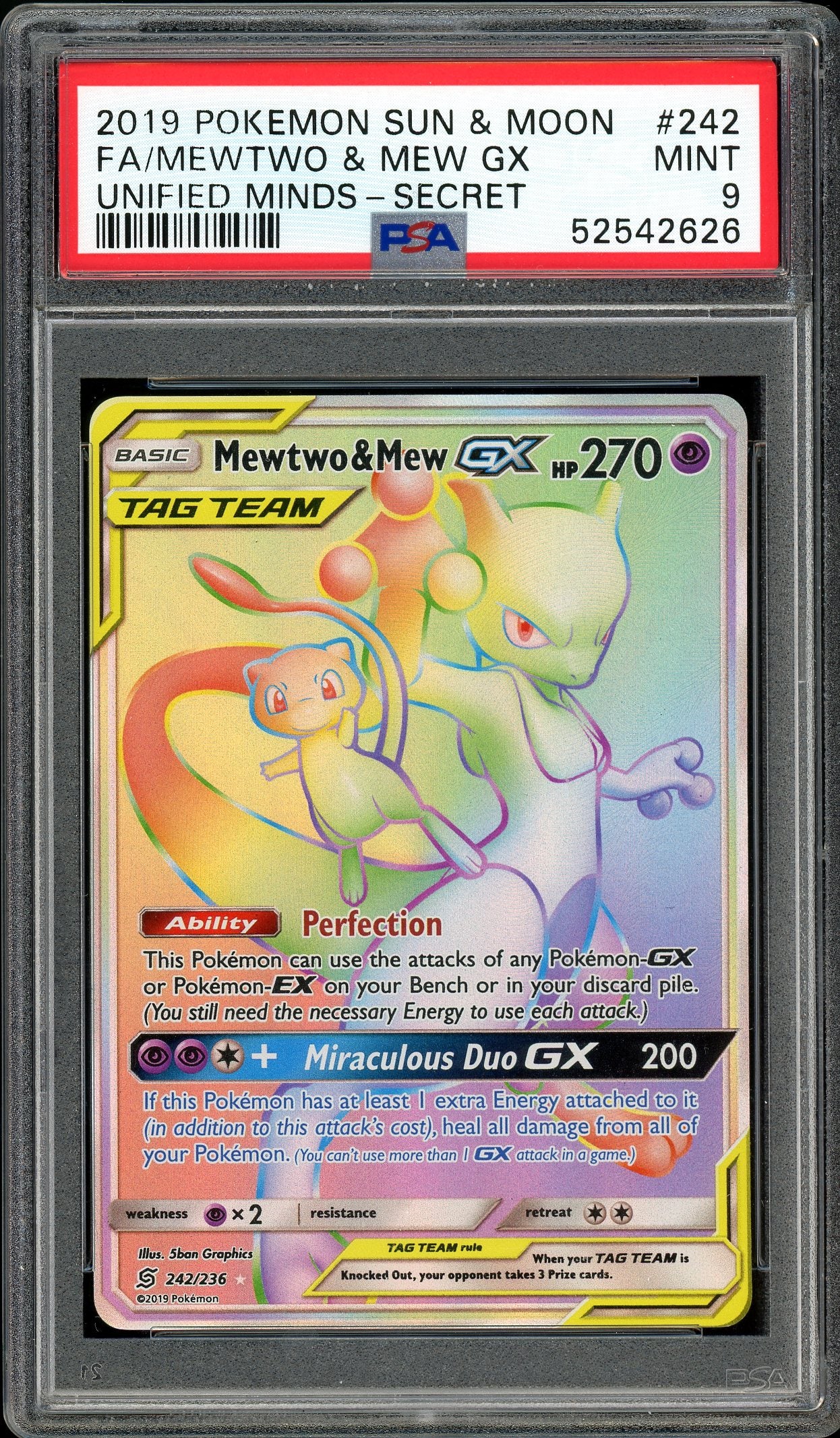 Mewtwo & Mew GX Unified Minds 242/236 PSA 9