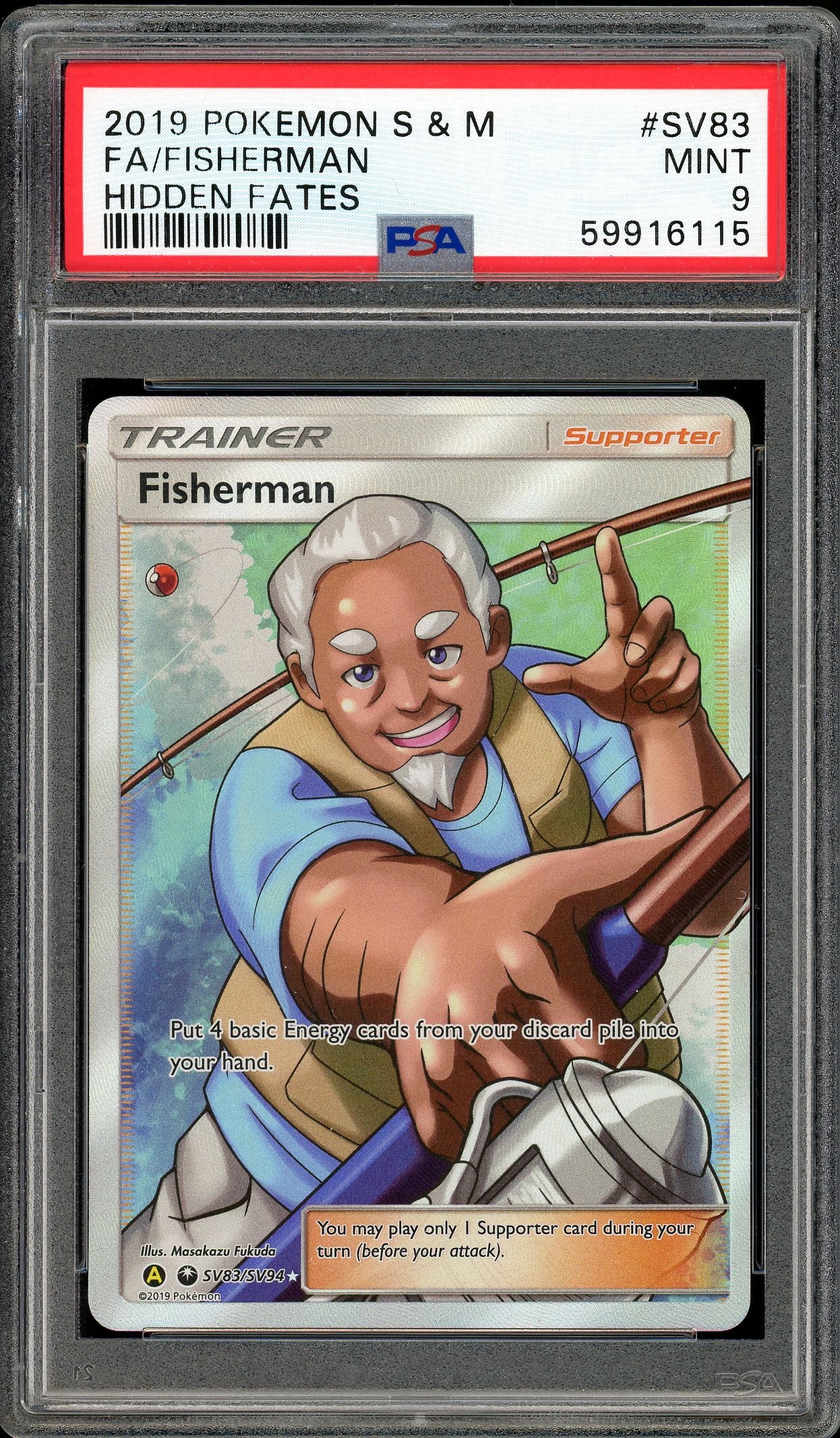 Fisherman Full Art Hidden Fates Shiny Vault SV83/SV94 PSA 9