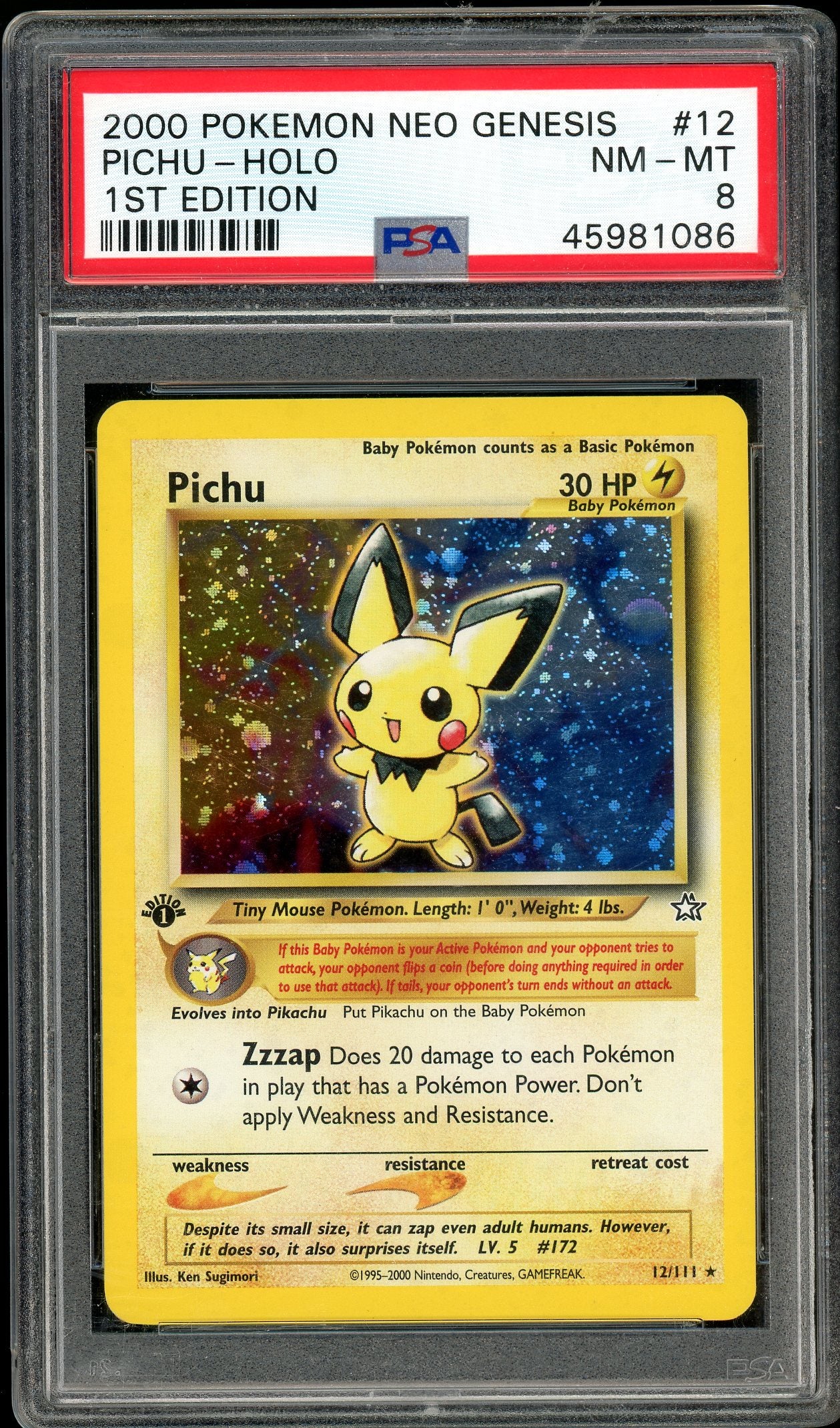 Pichu 1st Edition Neo Genesis 12/111 PSA 8