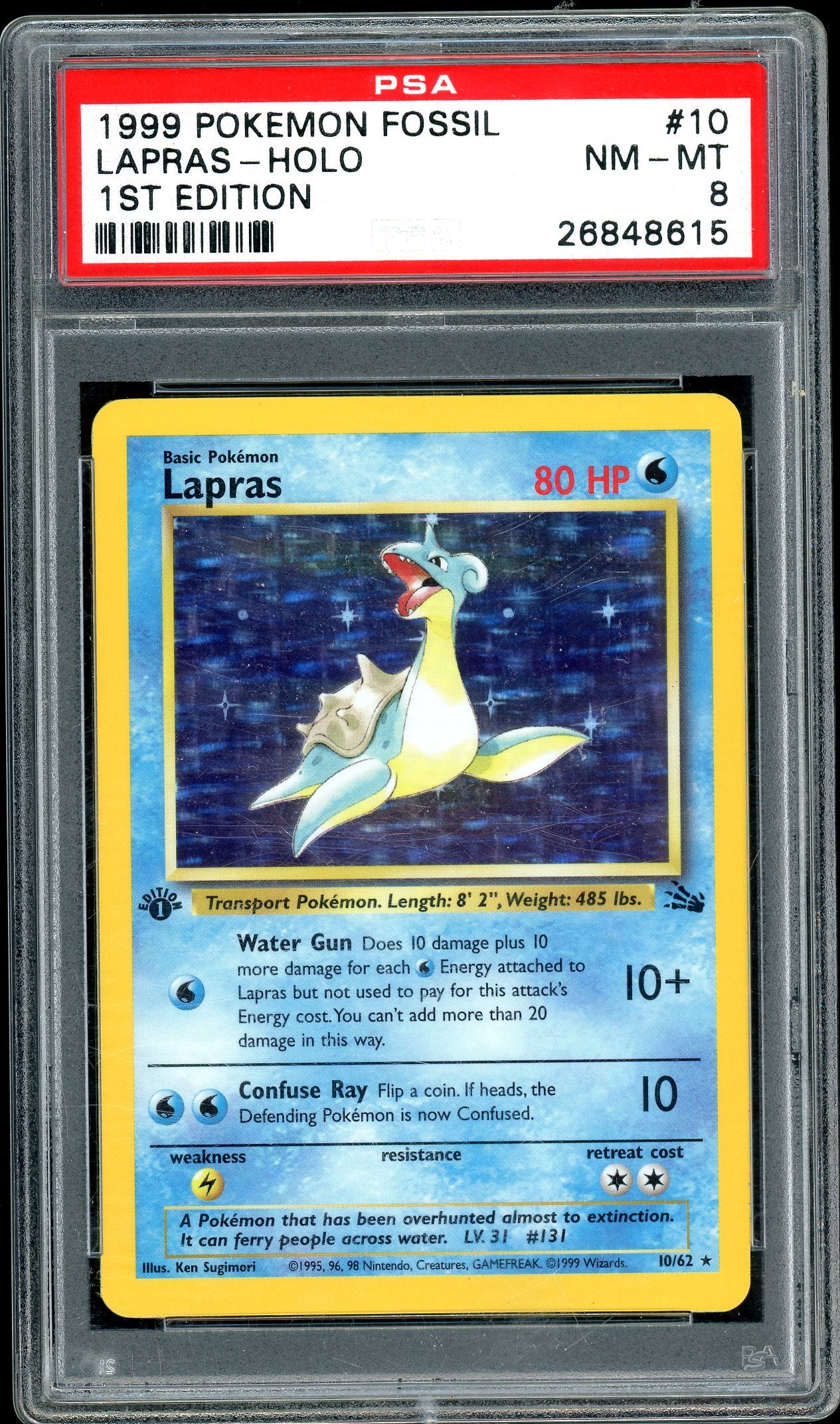 Lapras 1st Edition Fossil 10/62 PSA 8