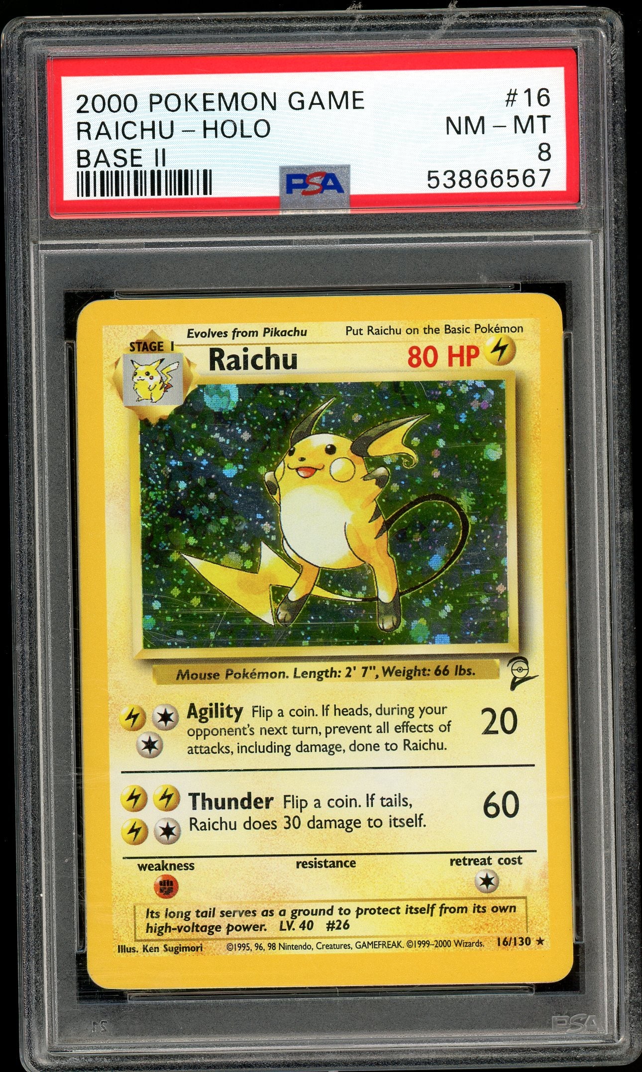Raichu Base Set 2 16/130 PSA 8