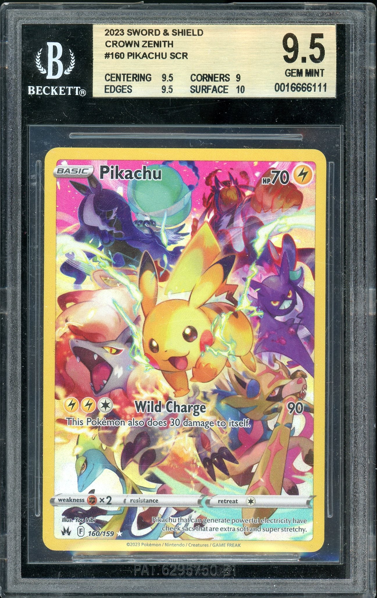 Pikachu Secret Rare Crown Zenith 160/159 BGS 9.5