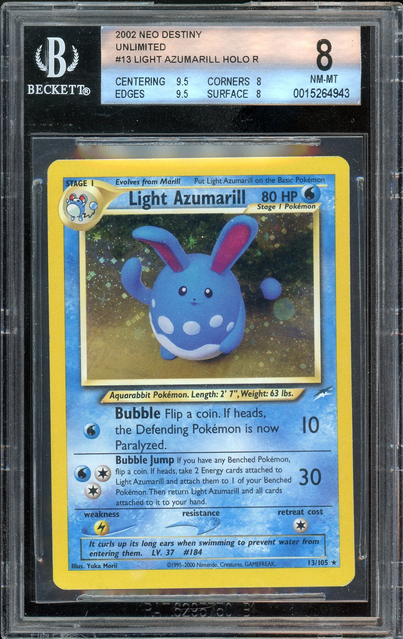 Pokemon: Light Azumarill Neo Revelation Unlimited 13/105 BGS 8