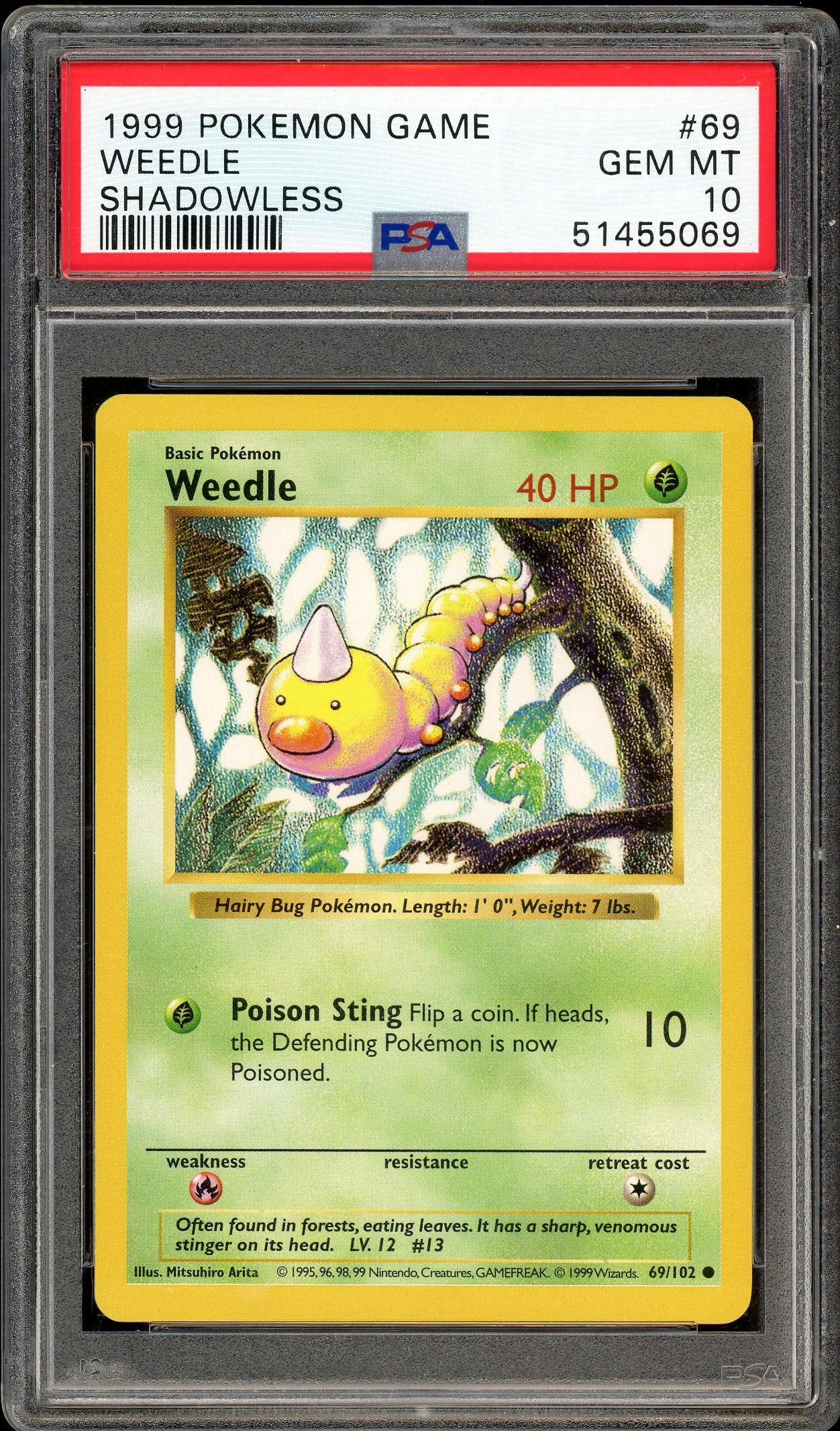 Weedle Base Set Shadowless Unlimited 69/102 PSA 10