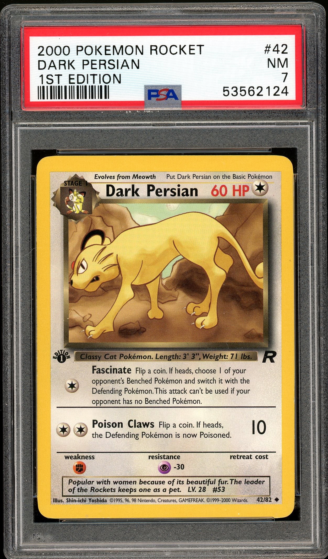 Dark Persian Team Rocket 1st Edition 42/82 PSA 7