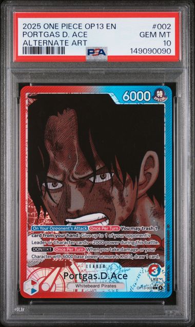 Portgas.D.Ace Alternate Art Carrying on His Will OP13-002 PSA 10