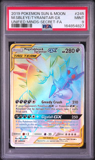 Mega Sableye & Tyranitar GX  Secret Unified Minds245/236 PSA 9