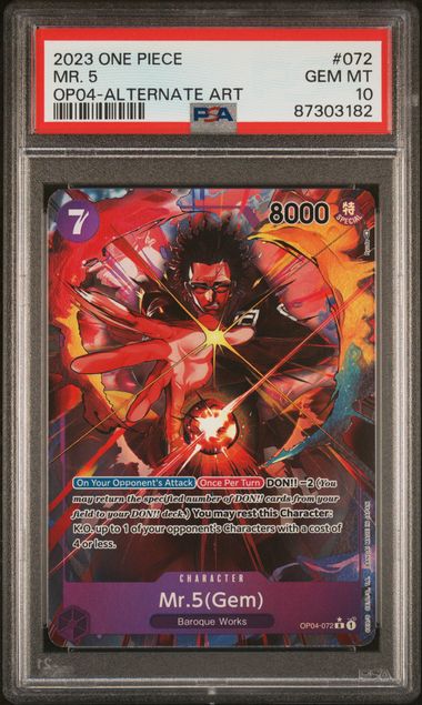 One Piece: Mr. 5(Gem) OP04-072 Alternate Art PSA 10