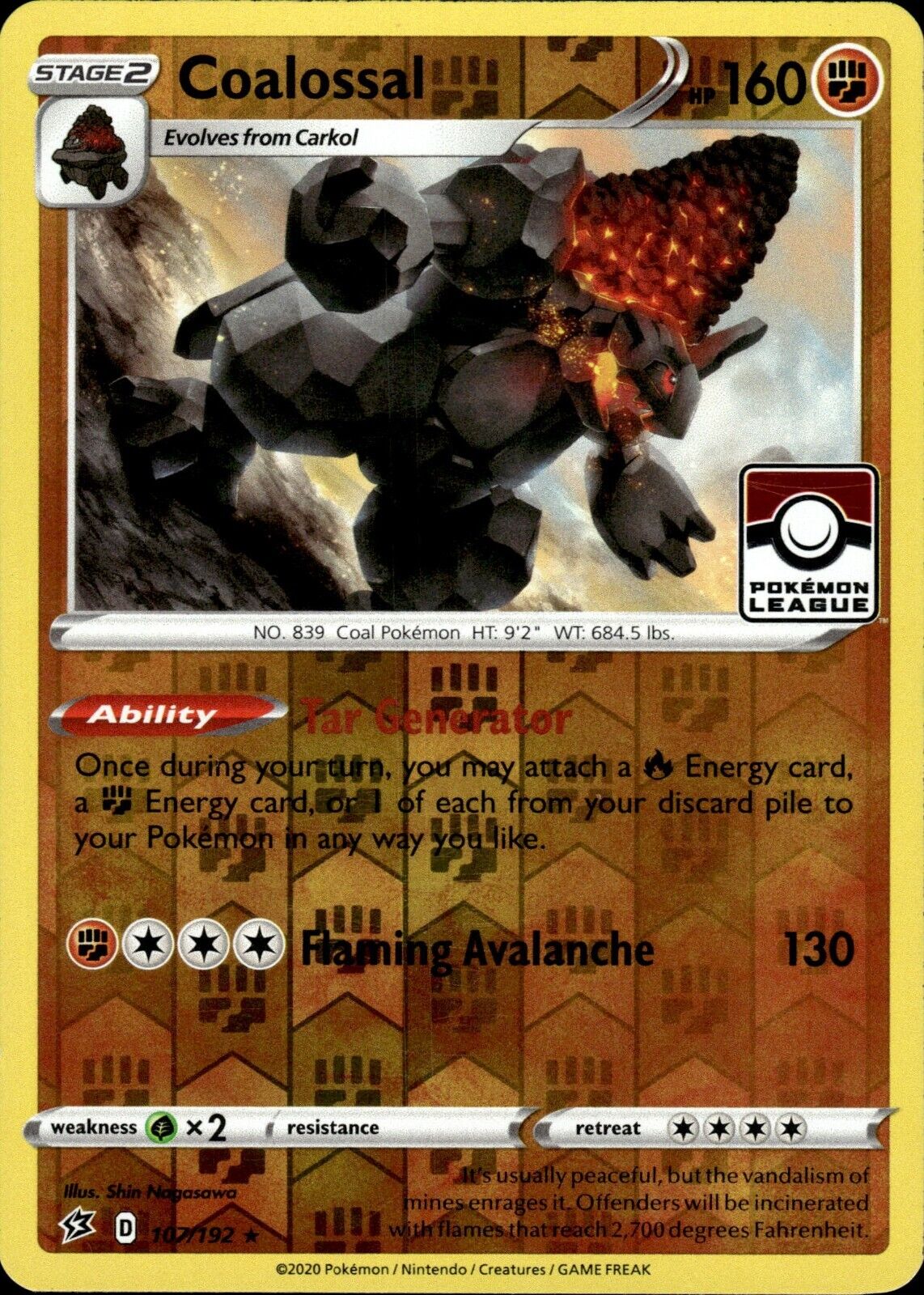 Coalossal Reverse Holo (107/192) [Pokemon League Promo]