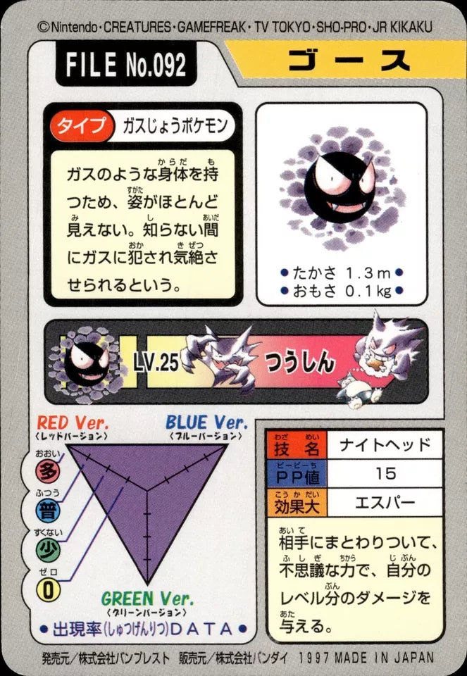 Gastly (092) [1997 Pocket Monsters Carddass]