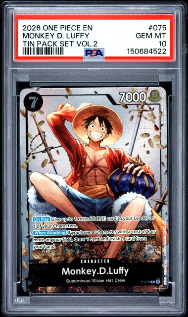 Monkey.D.Luffy Tin Pack Set Vol.2  P-075 PSA 10