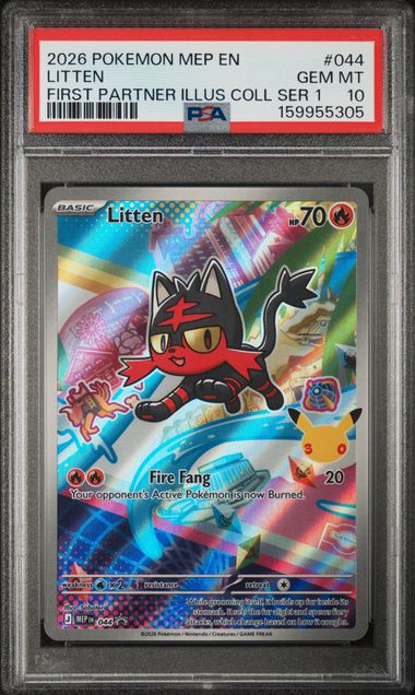Litten Black Star Promo First Partner Illustration Collection Series 1 044 PSA 10