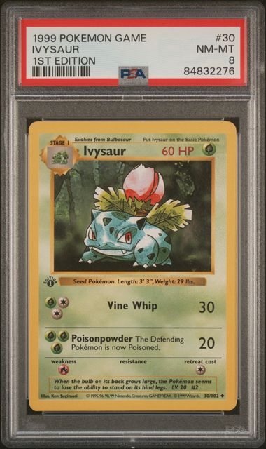 Pokemon: Ivysaur Base Set Shadowless 1st Edition PSA 8