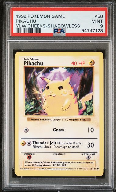 Pikachu Base Set Shadowless Unlimited PSA 9