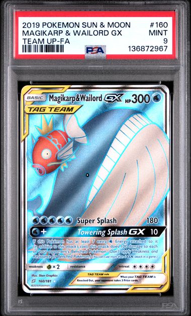 Magikarp & Wailord GX Full art Team up 160/181 PSA 9