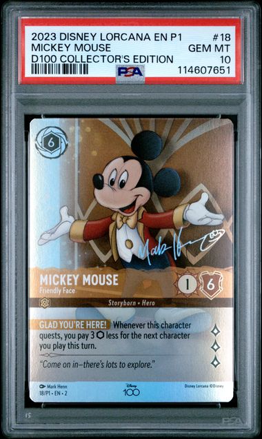 Mickey Mouse Friendly Face Lorcana Promotional Disney 100 18/P1 PSA 10
