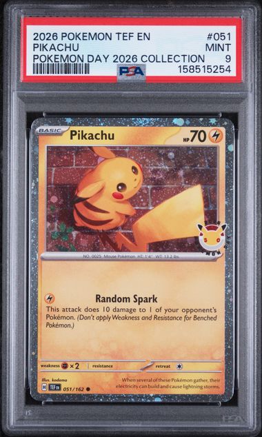 Pikachu Cosmos Holo Pokemon Day Stamp 051/162 PSA 9
