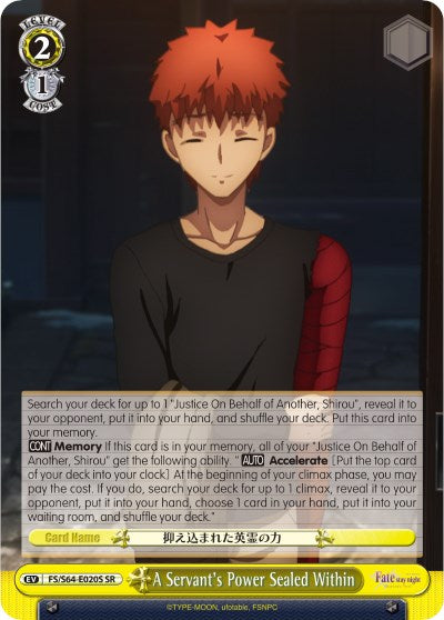 A Servant's Power Sealed Within (FS/S64-E020S SR) [Fate/Stay Night [Heaven's Feel]]