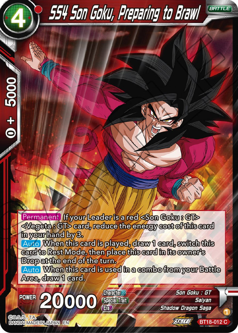 SS4 Son Goku, Preparing to Brawl (BT18-012) [Dawn of the Z-Legends]