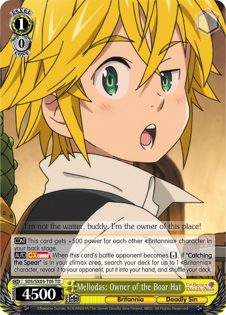 Meliodas: Owner of the Boar Hat (SDS/SX03-T05 TD) - The Seven Deadly Sins