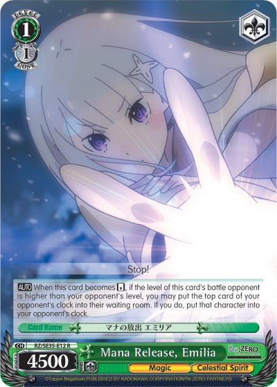 Mana Release, Emilia (Parallel Foil) (RZ/SE35-E12 R) - Re:ZERO: The Frozen Bond
