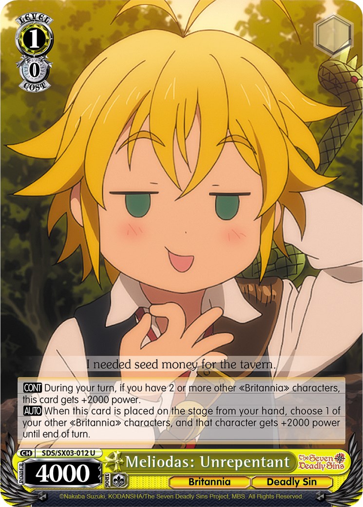Meliodas: Unrepentant (SDS/SX03-012 U) - The Seven Deadly Sins