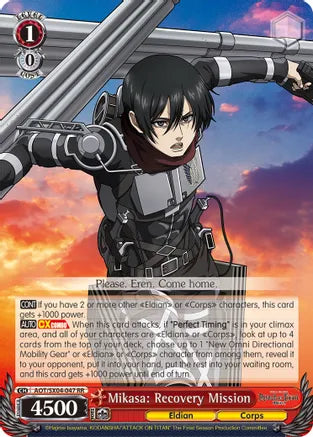 Weiss Schwarz: Mikasa: Recovery Mission RR Attack On Titan: Final Season - Near Mint