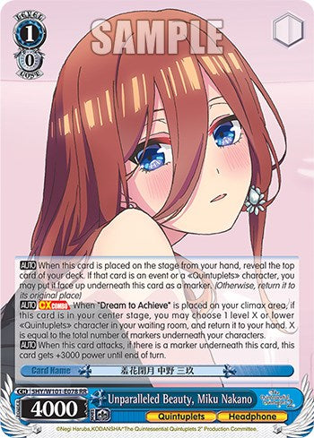 Unparalleled Beauty, Miku Nakano (5HY/W101-E078 RR) - The Quintessential Quintuplets Movie