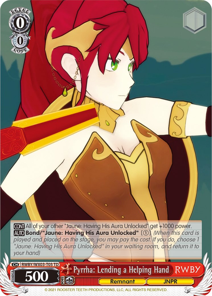 Pyrrha: Lending a Helping Hand (RWBY/WX03-T03 TD) - RWBY