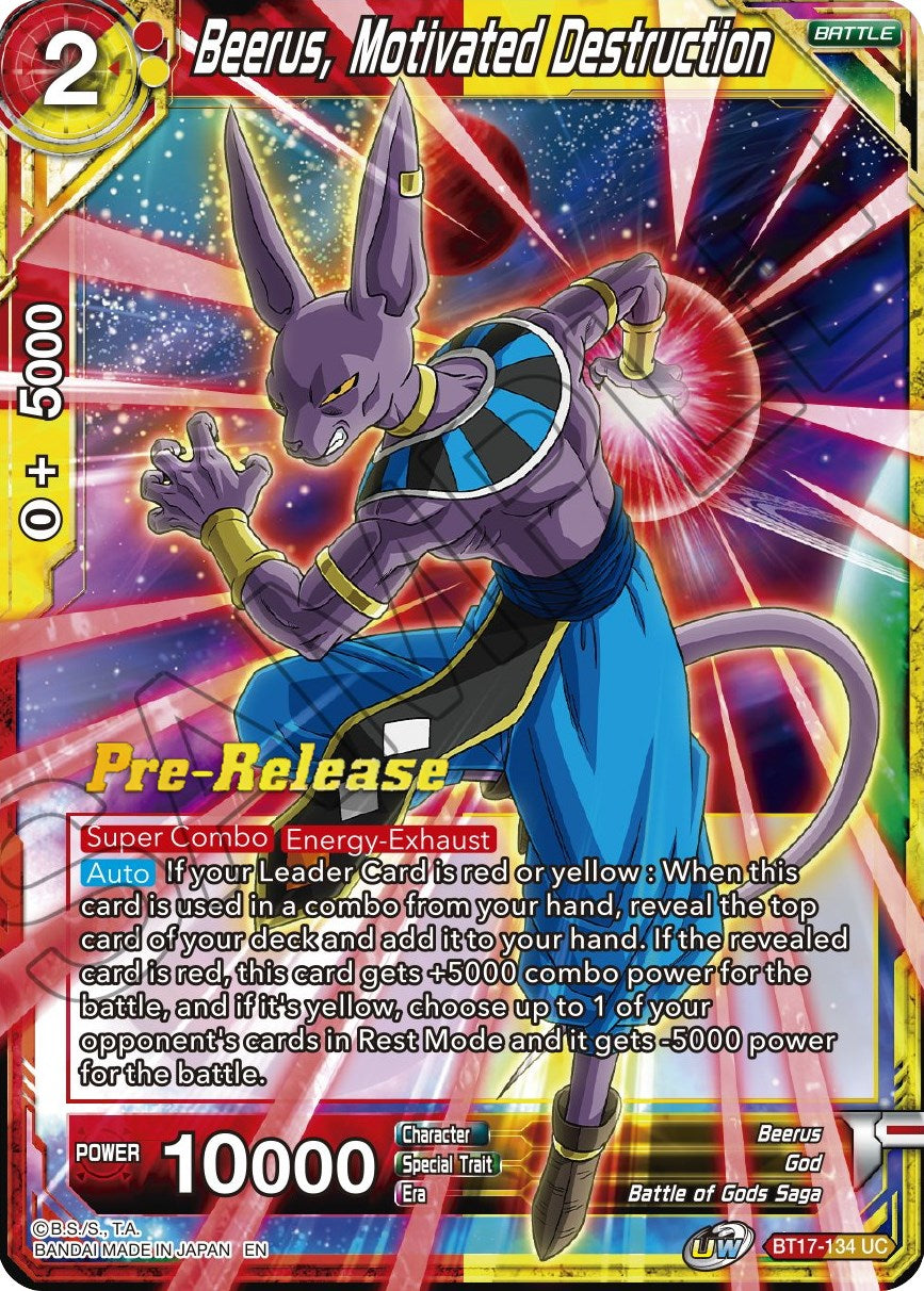 Beerus, Motivated Destruction (BT17-134) [Ultimate Squad Prerelease Promos]