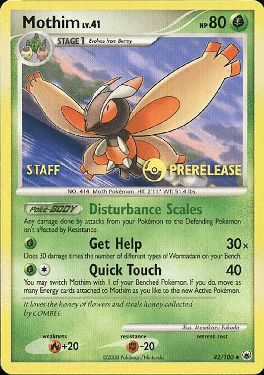 Mothim (42/100) (Staff Prerelease Promo) [Diamond & Pearl: Majestic Dawn] - Josh's Cards