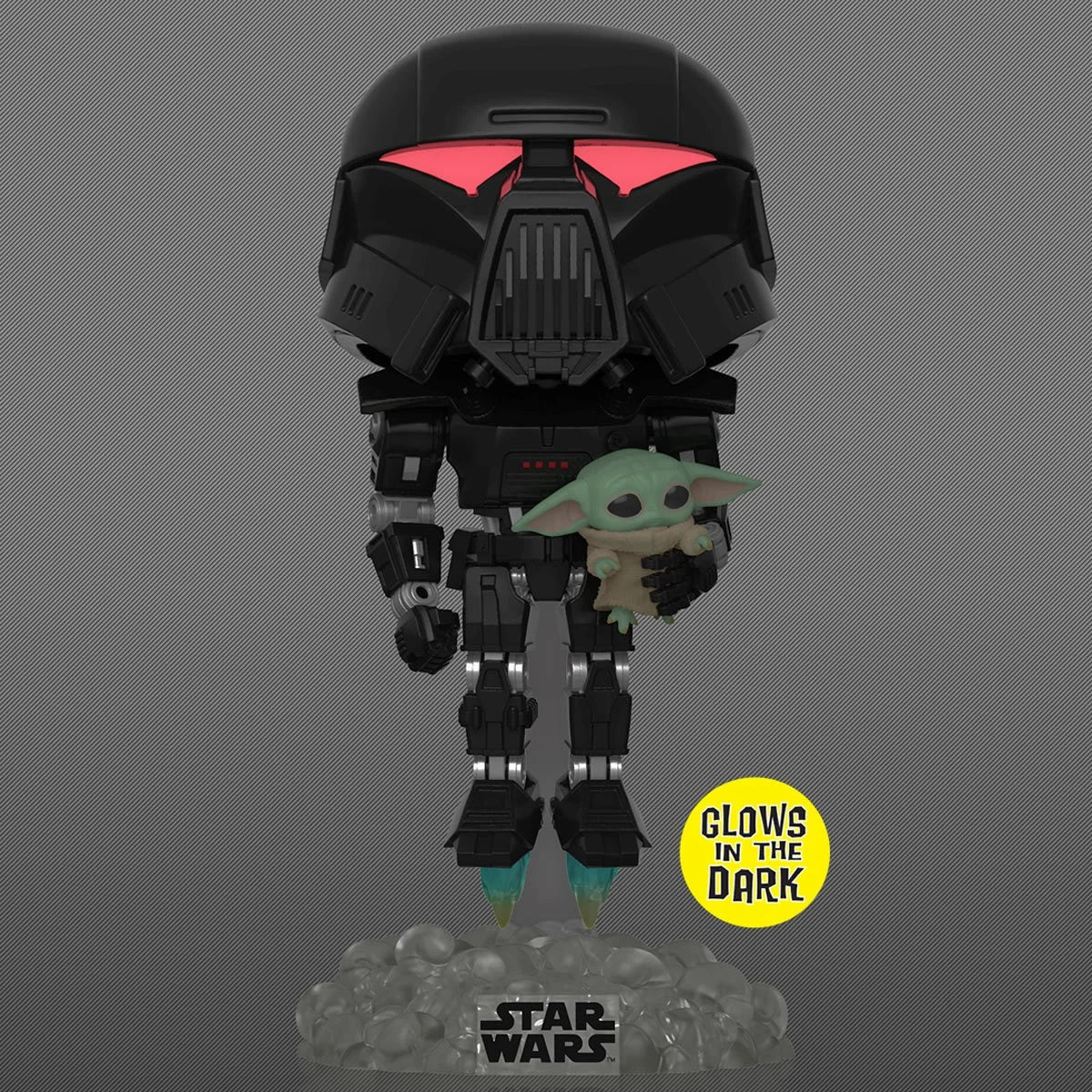 Funko Pop! Star Wars: The Mandalorian Dark Trooper with Grogu Glow-in-the-Dark - Entertainment Earth Exclusive