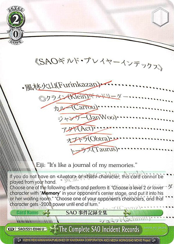 The Complete SAO Incident Records (SAO/S51-E046 U) - Sword Art Online The Movie: -Ordinal Scale-