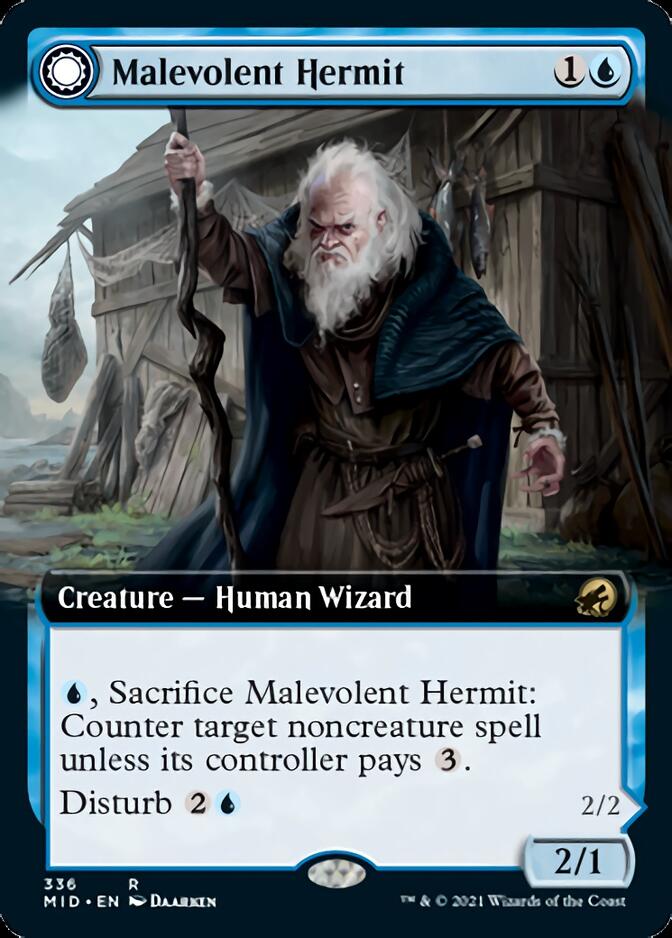 Malevolent Hermit // Benevolent Geist (MID-336) - Innistrad: Midnight Hunt: (Extended Art, Double Faced Transform)