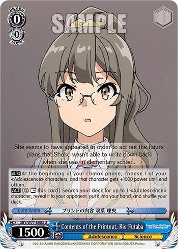 Contents of the Printout, Rio Futaba (SBY/W77-E083 U) - Rascal Does Not Dream of a Dreaming Girl