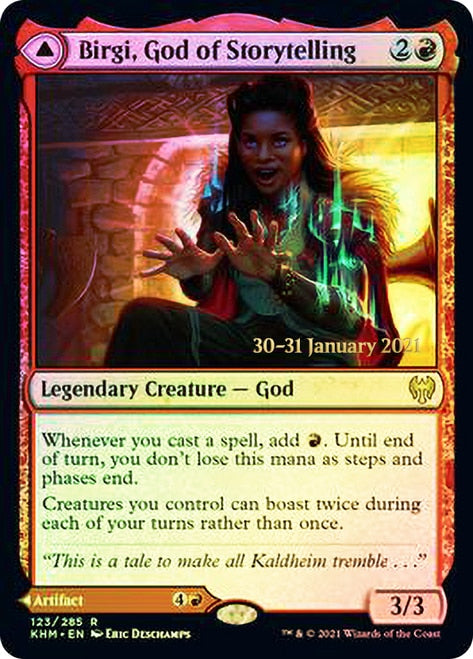 Birgi, God of Storytelling // Harnfel, Horn of Bounty (PRE-123S) - Kaldheim Promos Foil