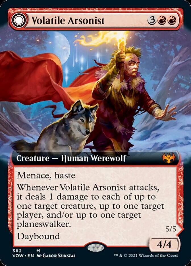 Volatile Arsonist // Dire-Strain Anarchist (VOW-382) - Innistrad: Crimson Vow: (Extended Art, Double Faced Transform)