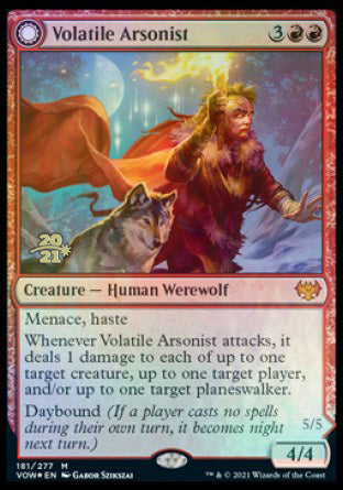 Volatile Arsonist // Dire-Strain Anarchist (PRE-181S) - Innistrad: Crimson Vow Promos: (Double Faced Transform) Foil