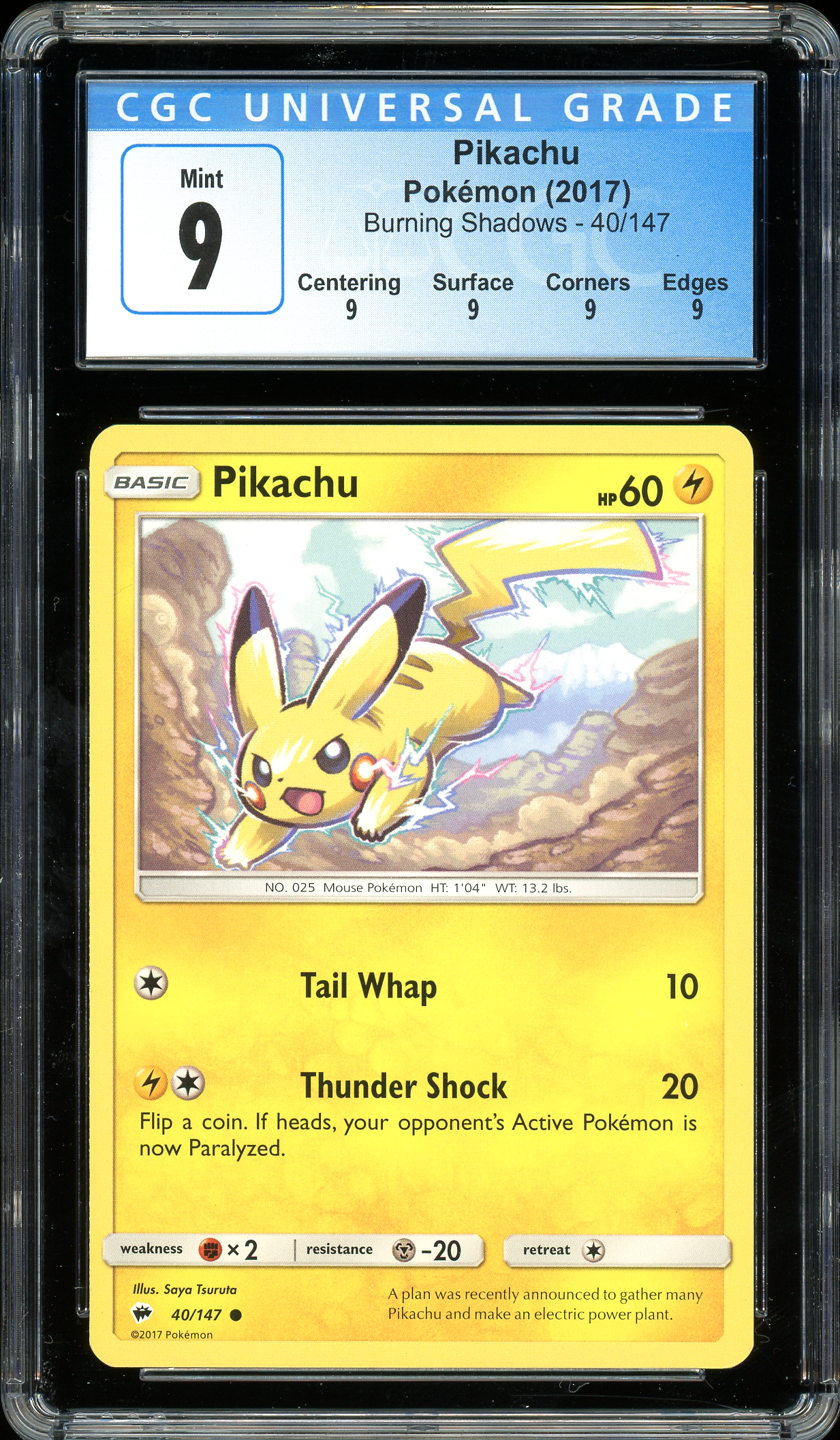 Pikachu Burning Shadows 40/147 CGC 9